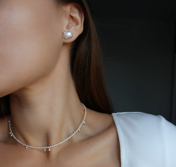 Picky Finders Store. Studs with silver drops. Pearls. Earrings 04. Sterling Silver. By Solarsilver.
